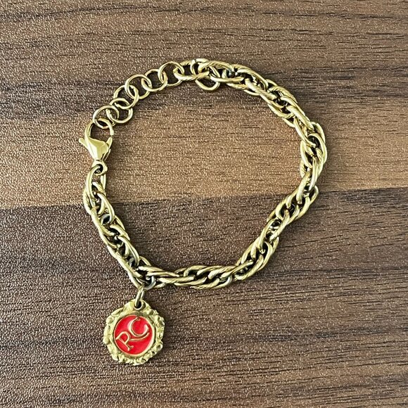 Rustic Cuff Gold Link Logo Charm Bracelet - Picture 4 of 4